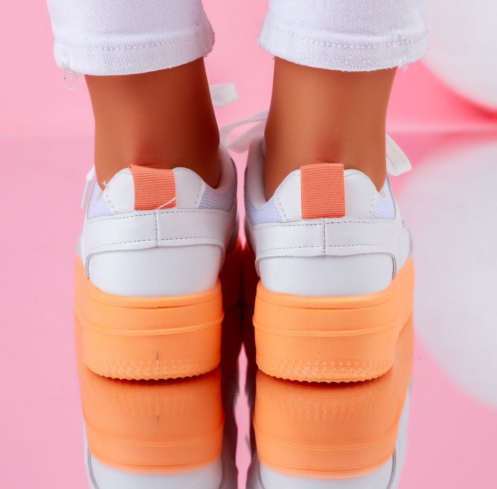 Дамски спортни обувки Rebeca белина/оранжево #6475M