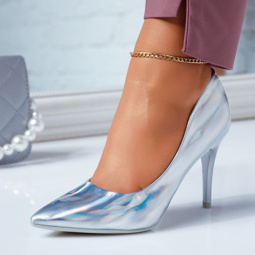 Pantofi Dama cu Toc Alda Argintii #6690M