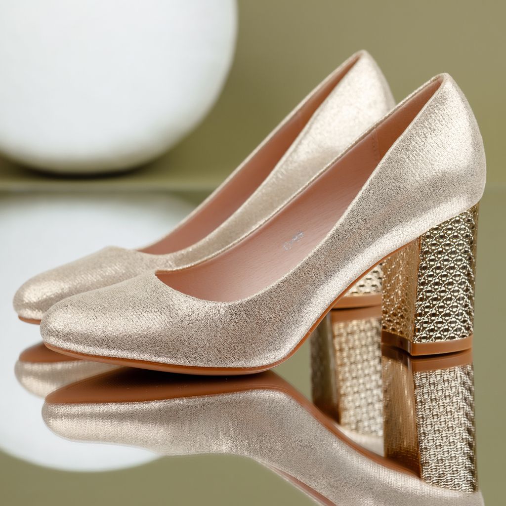 Pantofi Dama cu Toc Kiara Aurii #7055M