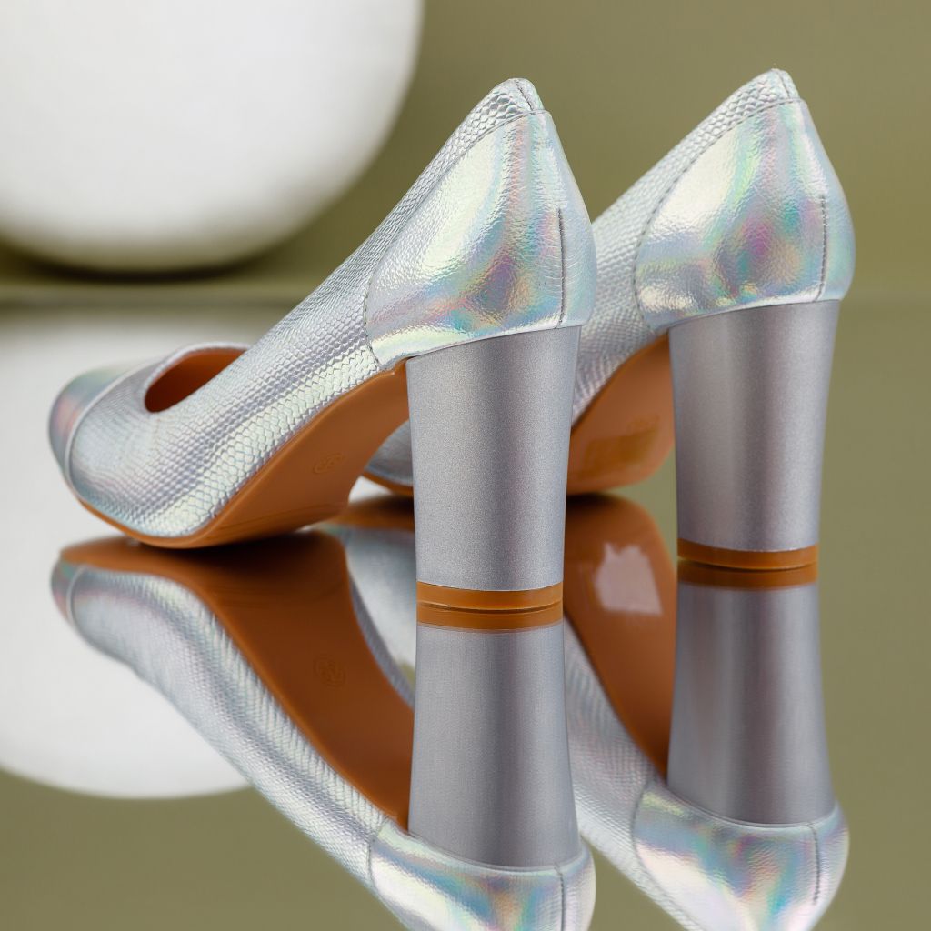 Pantofi Dama cu Toc Samara Argintii #7051M