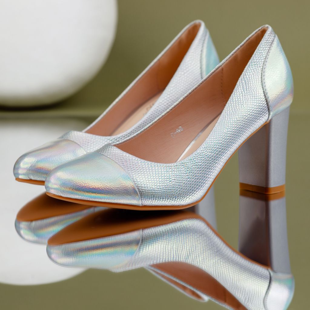 Pantofi Dama cu Toc Samara Argintii #7051M