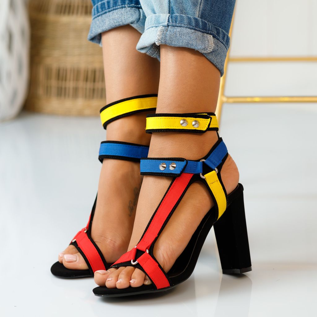 Sandale Dama cu Toc Abrienda Multicolor #10082