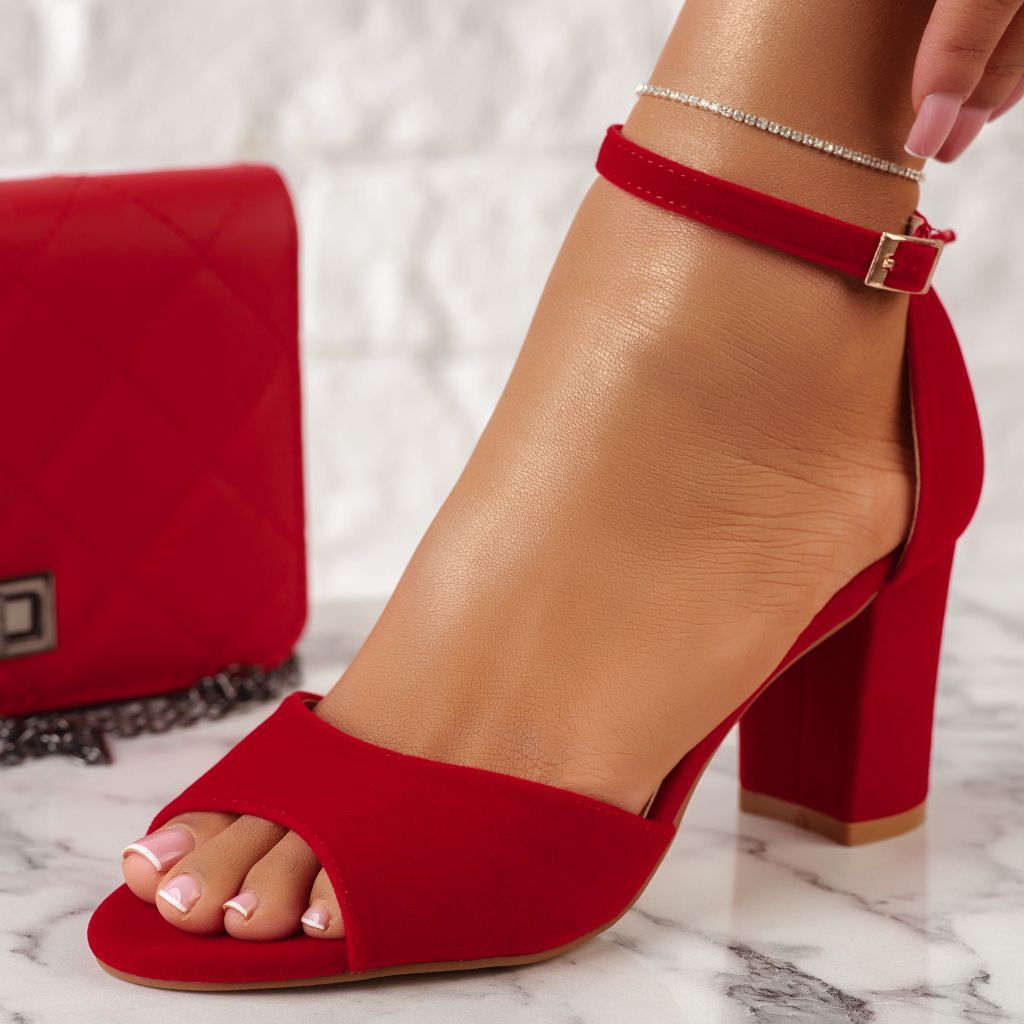 Дамски сандали на ток Elize червен #10526