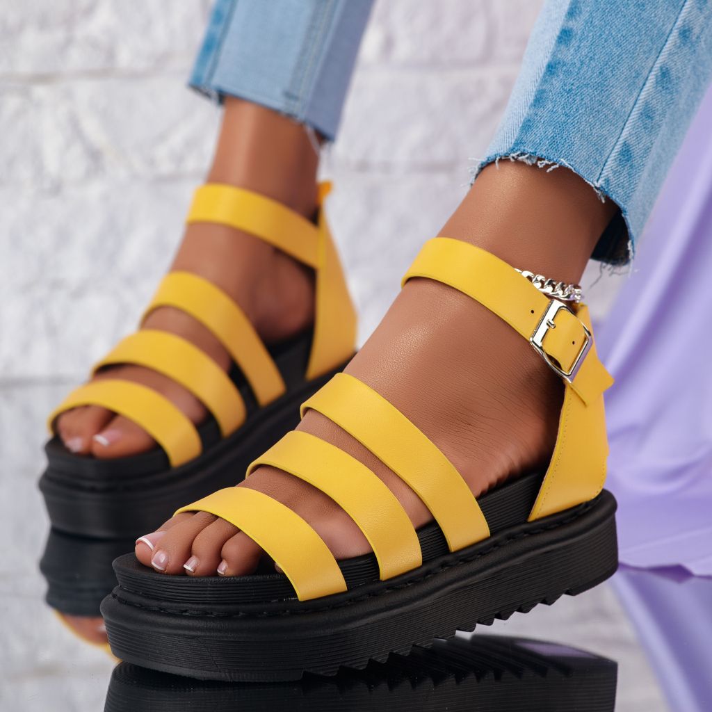 Дамски сандали на платформа Adele жълт #10505