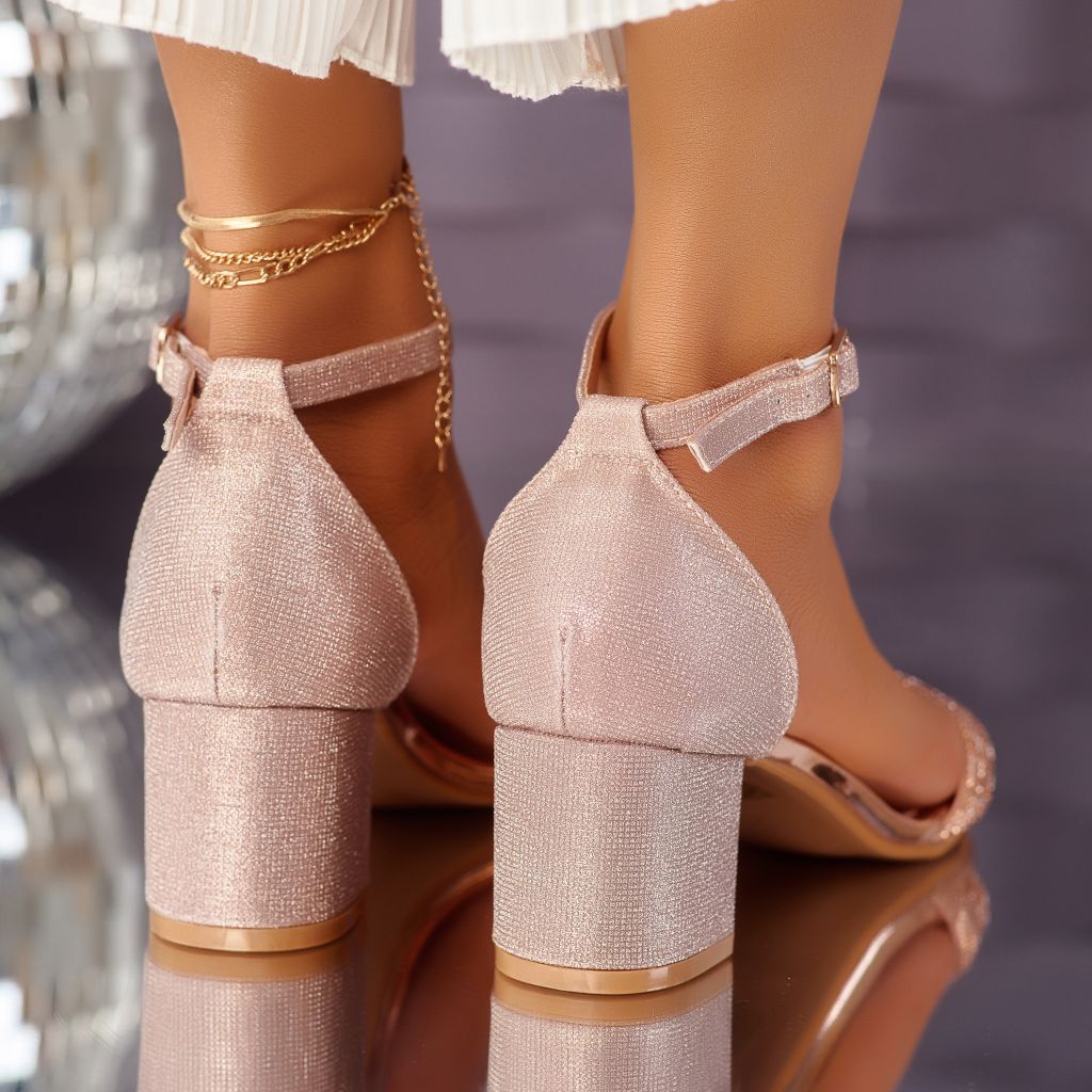 Дамски сандали на ток Flavie розово/златен #10603