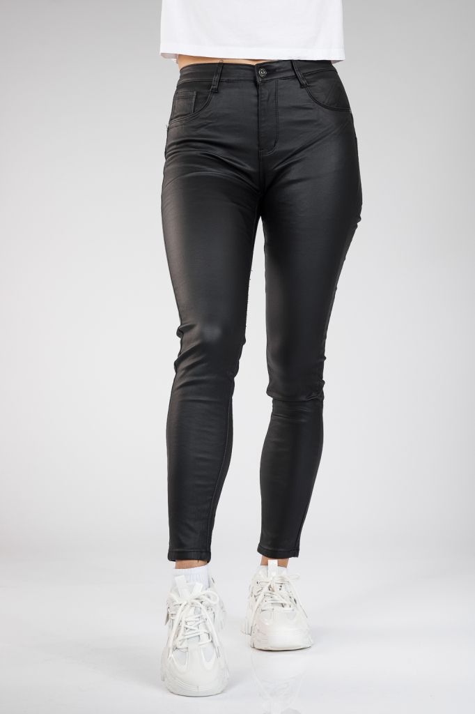 Дамски панталон с хастар от екологична кожа Sarah черен #A322