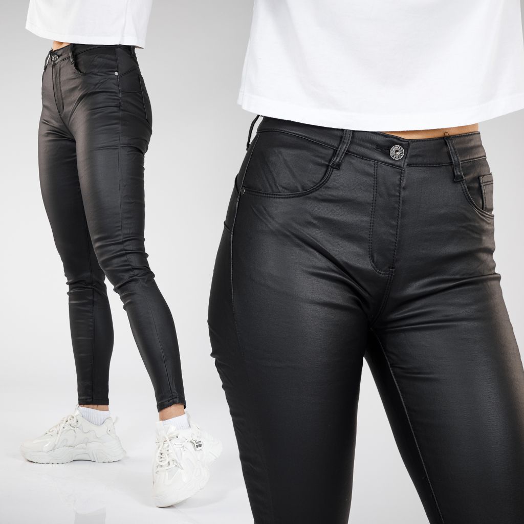 Дамски панталон с хастар от екологична кожа Sarah черен #A322