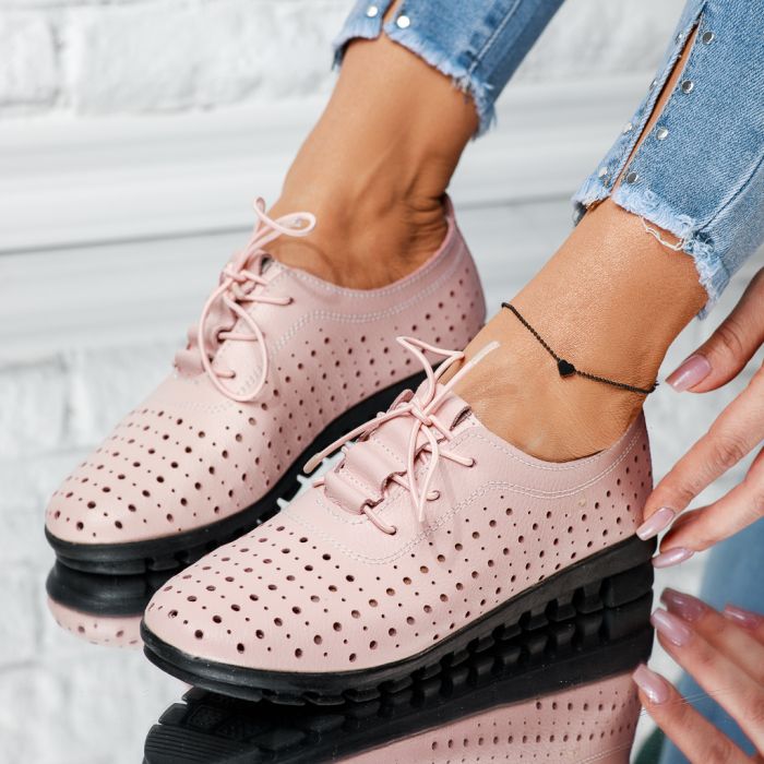Дамски обувки Изработени от естествена кожа С перфорации Side Розово #13869