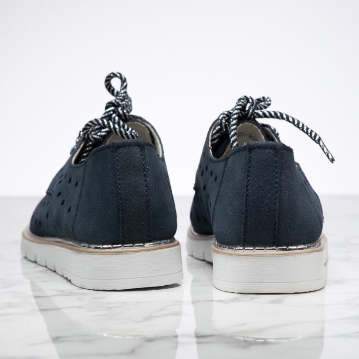 Дамски обувки от естествена кожа с перфорации Marta тъмно сини #13879