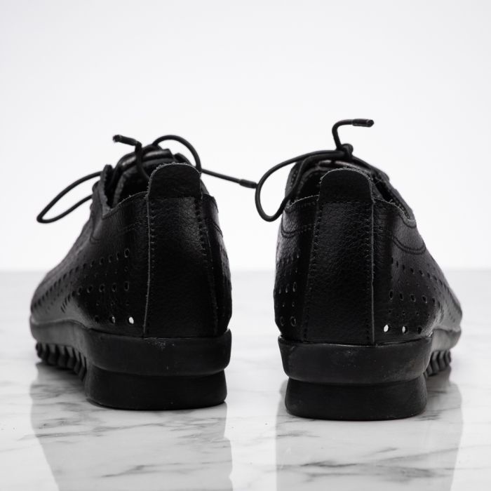 Pantofi Dama din Piele Naturala Perforati Side Negri #13871