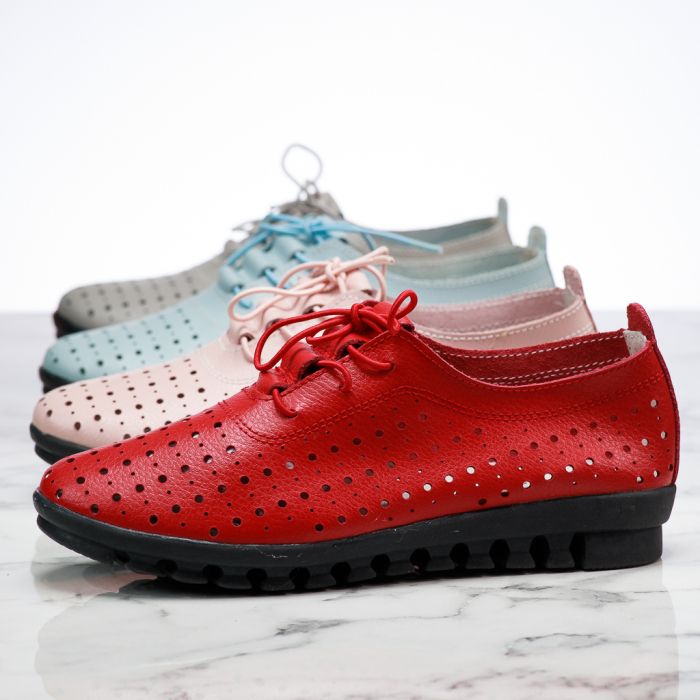 Дамски обувки Изработени от естествена кожа С перфорации Side Розово #13869