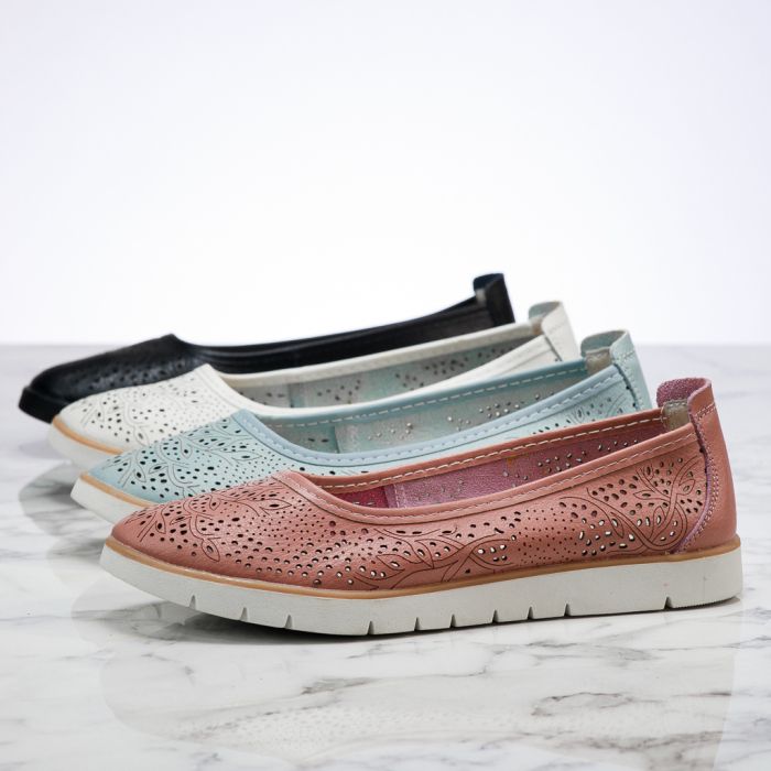 Дамски обувки Изработени от естествена кожа С перфорации Gina Розово #13864