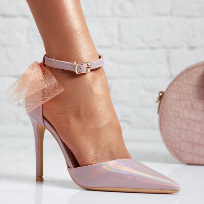 Pantofi Dama cu Toc Tiana Roz/Aurii #14101