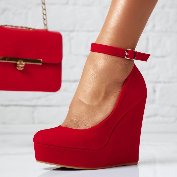 Дамски обувки на платформа Nora червен #13954
