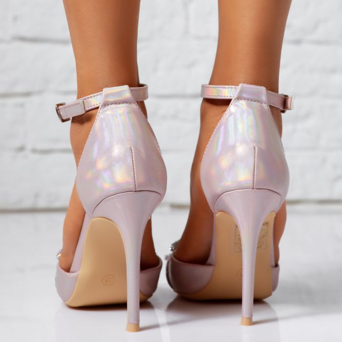 Pantofi Dama cu Toc Spencer Roz/Aurii #14302