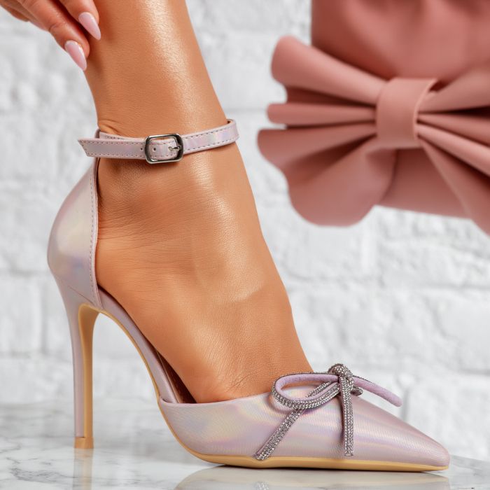 Pantofi Dama cu Toc Spencer Roz/Aurii #14302
