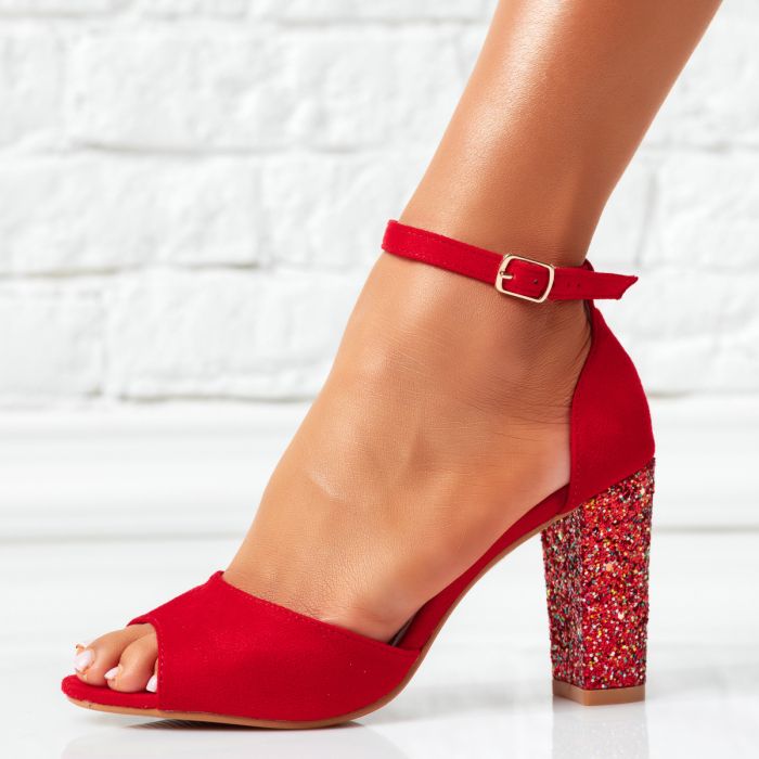 Дамски сандали с ток Iliana червен #14416