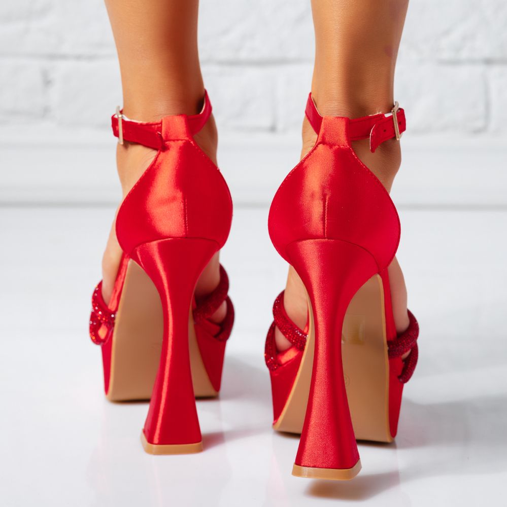 Sandale Dama cu Toc Tray Rosii #14824