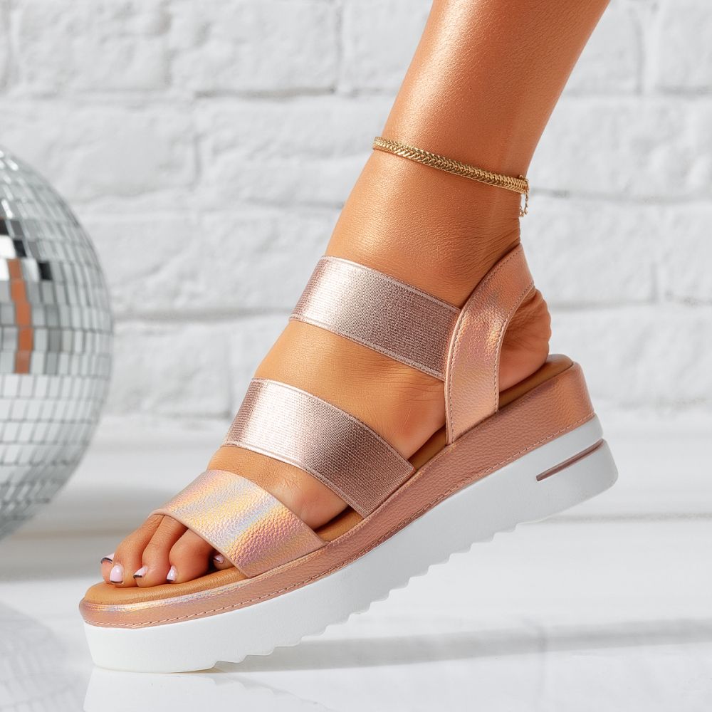 Sandale Dama cu Platforma Angel Roz/Aurii #15111