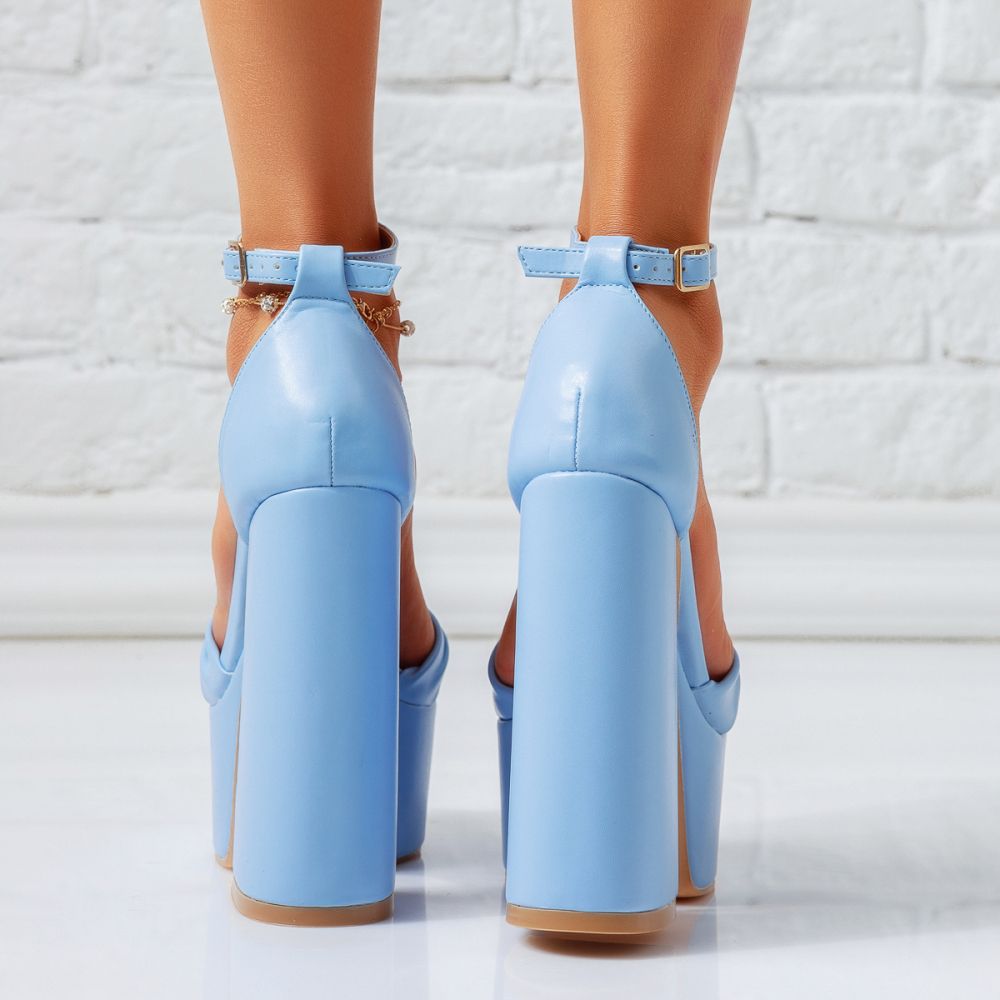 Дамски сандали с ток Ice синя #15568