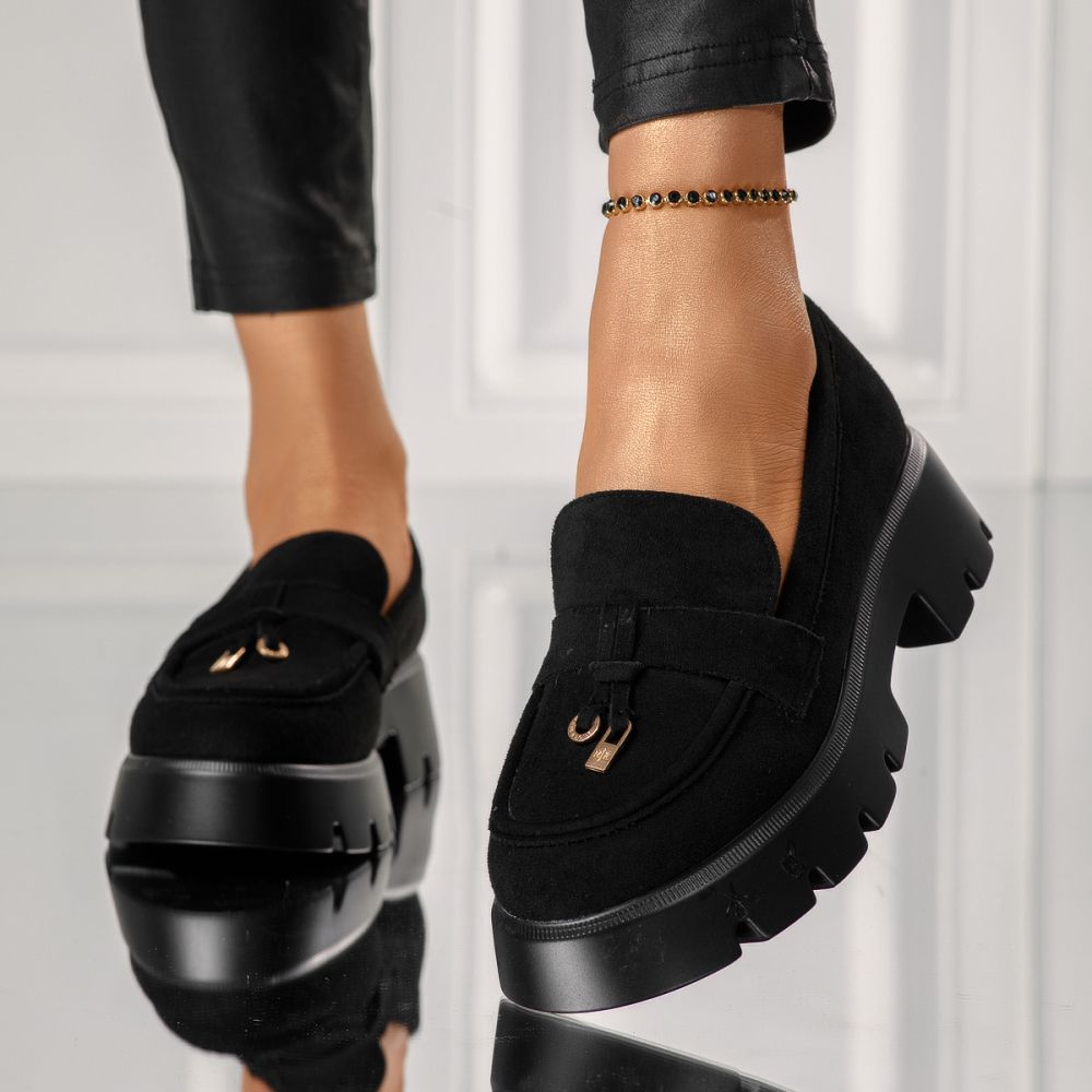 Всекидневни дамски обувки черни от обърната еко кожа Angel #18139