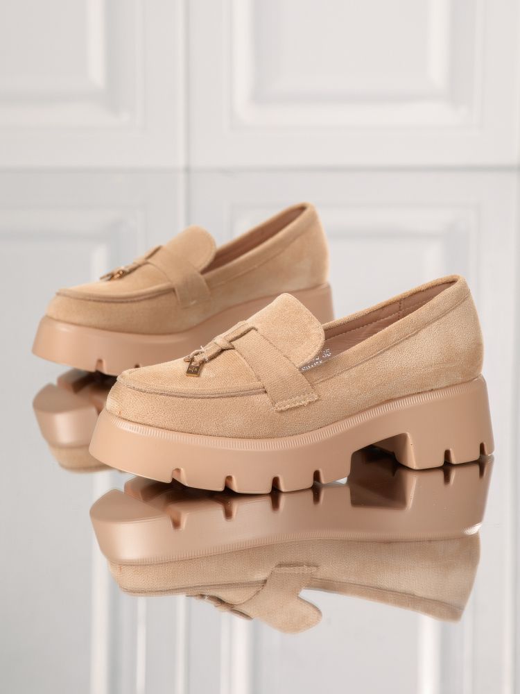 Всекидневни дамски обувки каки от обърната еко кожа Angel #18140