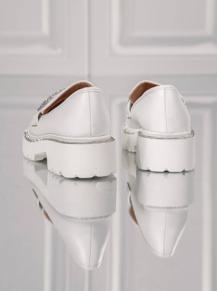 Pantofi casual dama albi din piele ecologica Oana #18146