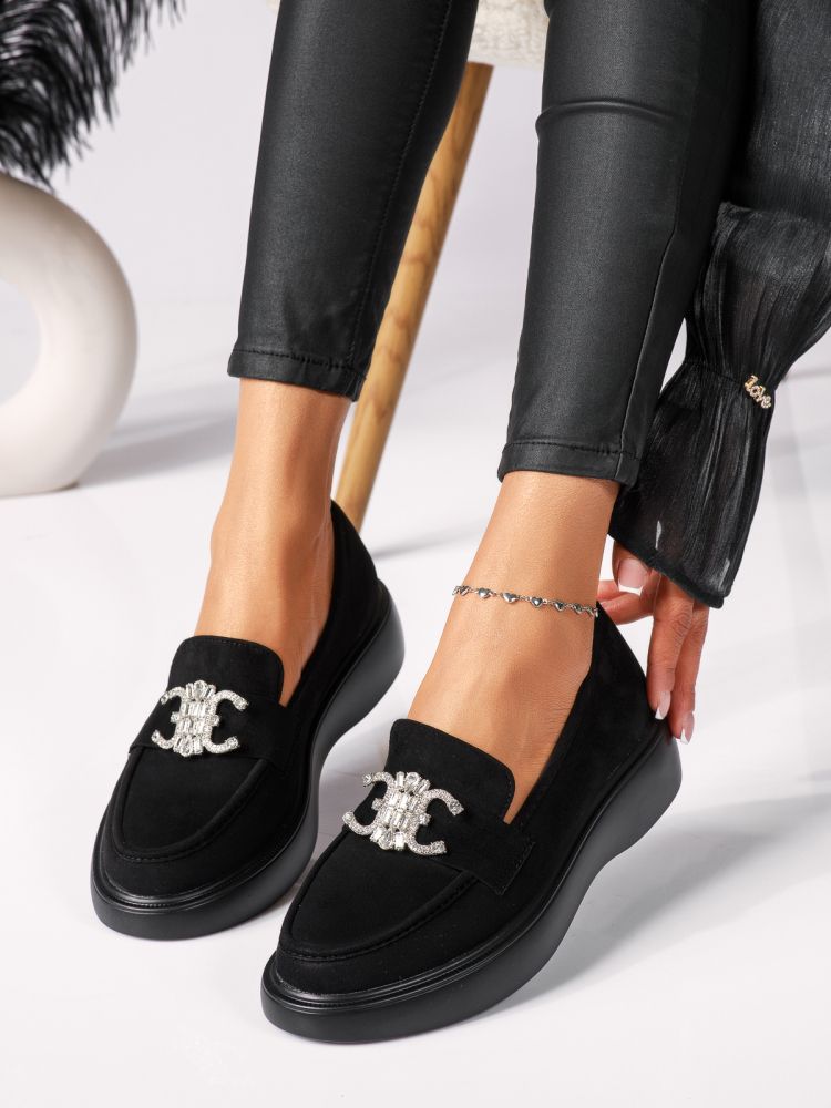 Всекидневни дамски обувки черни от обърната еко кожа Ivy #18325