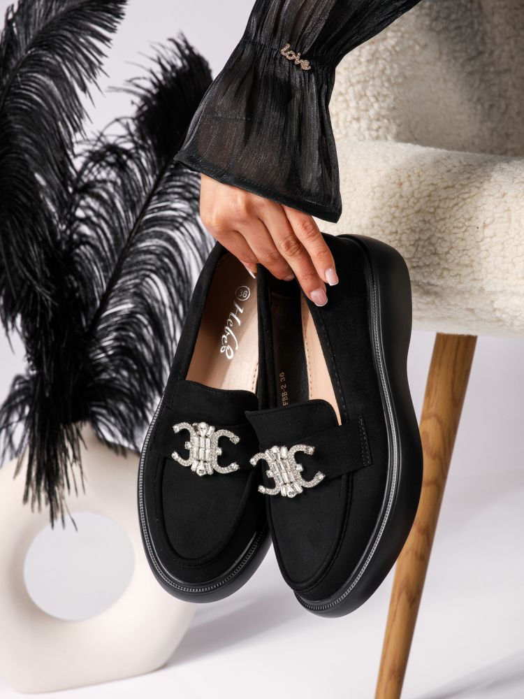 Всекидневни дамски обувки черни от обърната еко кожа Ivy #18325