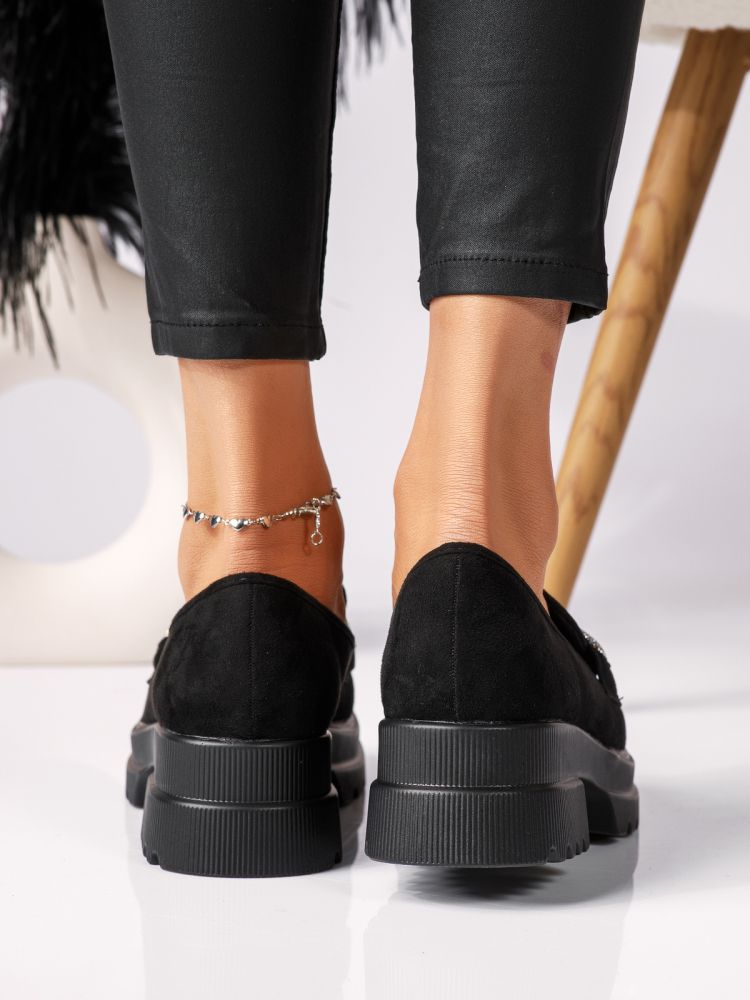 Всекидневни дамски обувки черни от обърната еко кожа Aria #18308