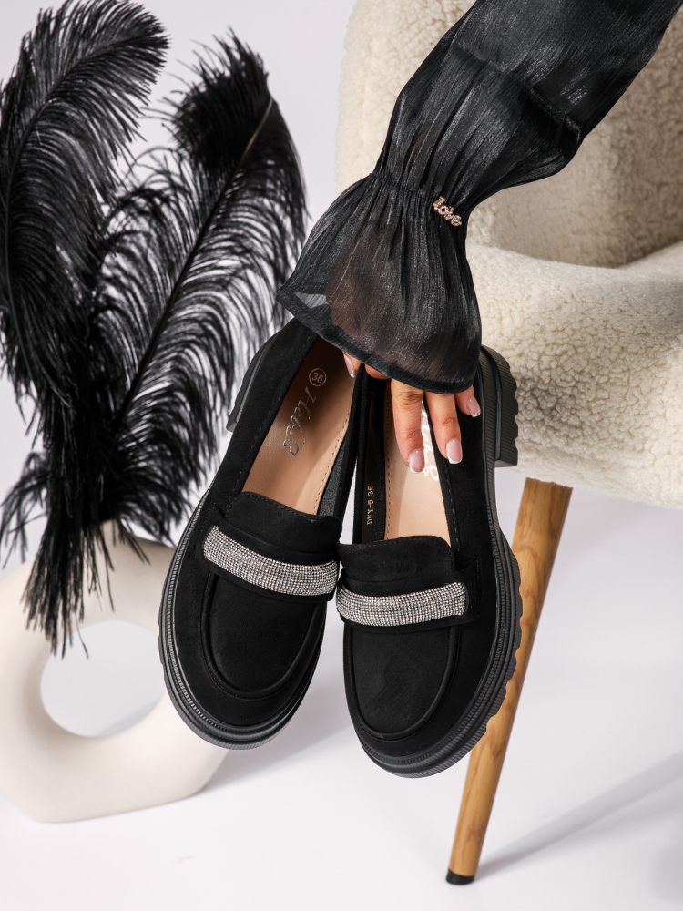 Всекидневни дамски обувки черни от обърната еко кожа Aria #18308