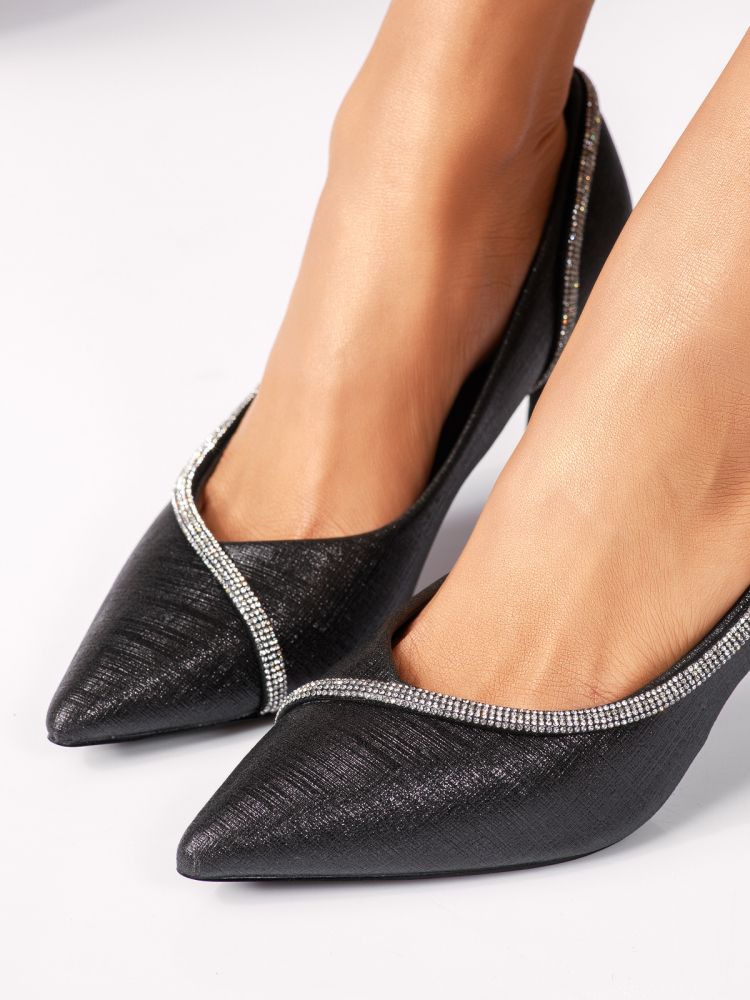 Дамски обувки с ток черни от еко кожа Drew #18408