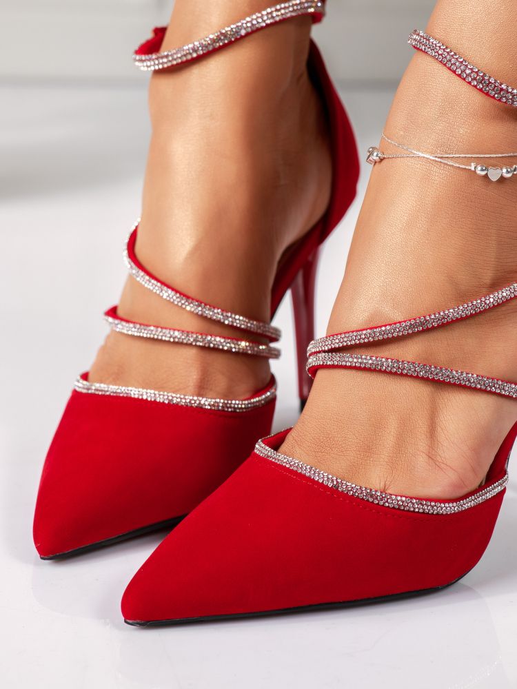 Дамски обувки с ток червени от обърната еко кожа Sophia #18357