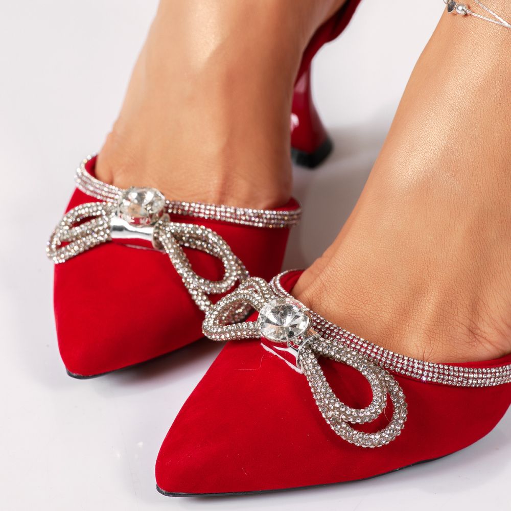 Дамски обувки с ток червени от обърната еко кожа Zoey #18332