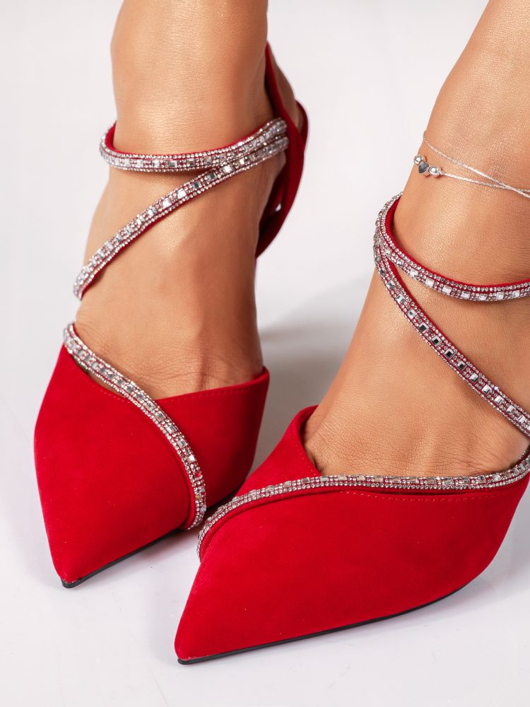 Дамски обувки с ток червени от обърната еко кожа Hazel #18353