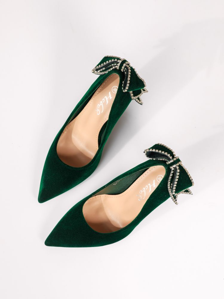 Дамски обувки с ток зелени от обърната еко кожа Harper #18350