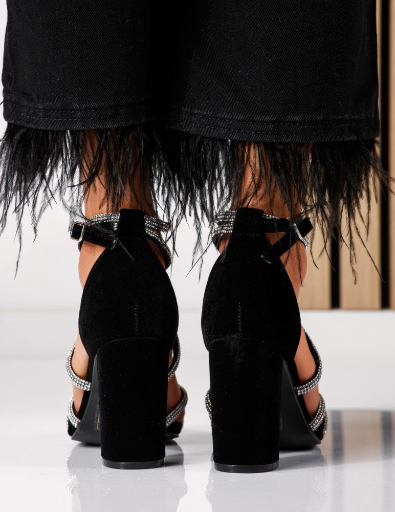 Дамски сандали с ток черни от обърната еко кожа Nicoll #18627