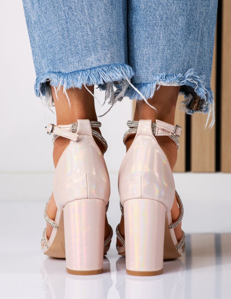 Дамски сандали с ток розово-златисти от еко кожа Nicoll #18626