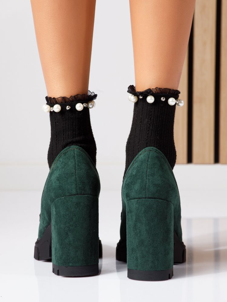 Дамски обувки с ток зелени от обърната еко кожа Ava #18737