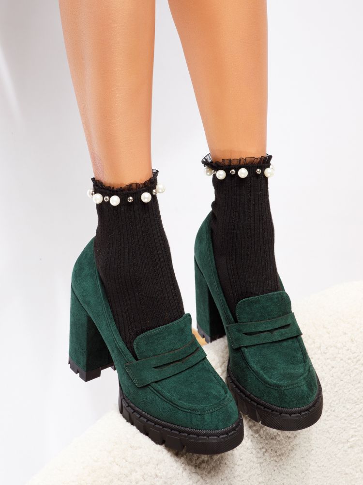 Дамски обувки с ток зелени от обърната еко кожа Ava #18737