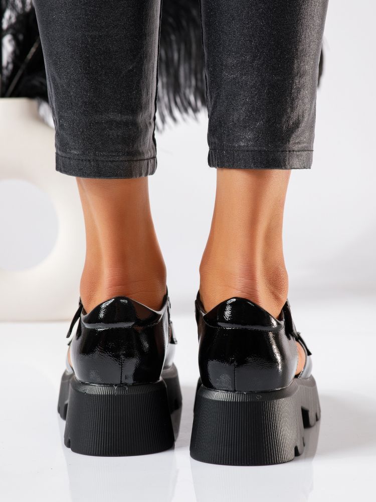 Всекидневни дамски обувки черни от лачена еко кожа Mina #18837