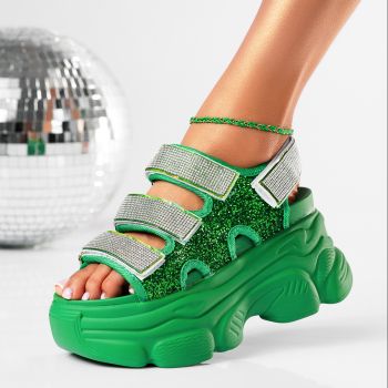 Дамски сандали с платформа зелени от текстилен материал Aislinn #19428