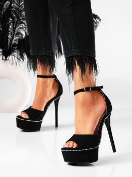 Дамски сандали с ток черни от еко кожа Azelia #19472