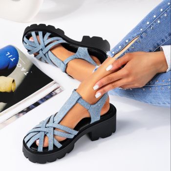 Дамски сандали с платформа сини от текстилен материал Dalia #19499