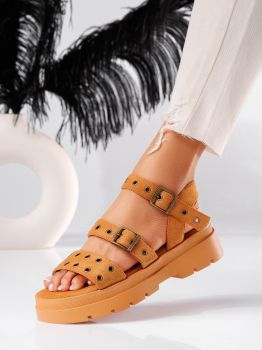 Дамски сандали с платформа кафяви от обърната еко кожа Bianca #19479