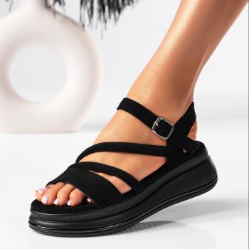 Дамски сандали с платформа черни от обърната еко кожа Albera #19464
