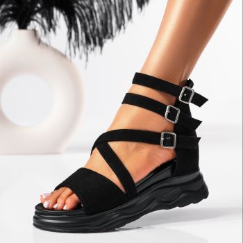 Дамски сандали с платформа черни от обърната еко кожа Elaine #19503
