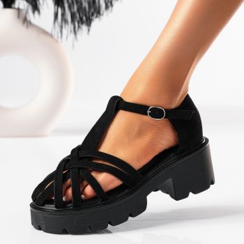 Дамски сандали с платформа черни от обърната еко кожа Fleur #19518