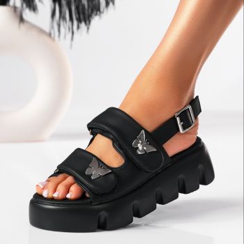 Дамски сандали с платформа черни от еко кожа Crystal #19494