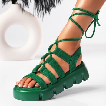 Дамски сандали с платформа зелени от обърната еко кожа Ivory #19552